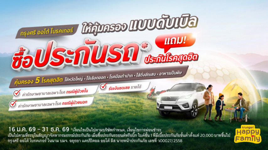 ซื้อประกันภัยรถยนต์ หรือ บิ๊กไบค์ ชั้น 1 แถมประกันโรคสุดฮิต